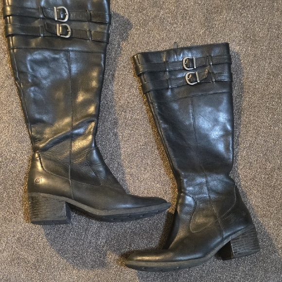 Born Shoes - Born Women's Tay Tall Boots Black Leather Knee High Size 8 M $220